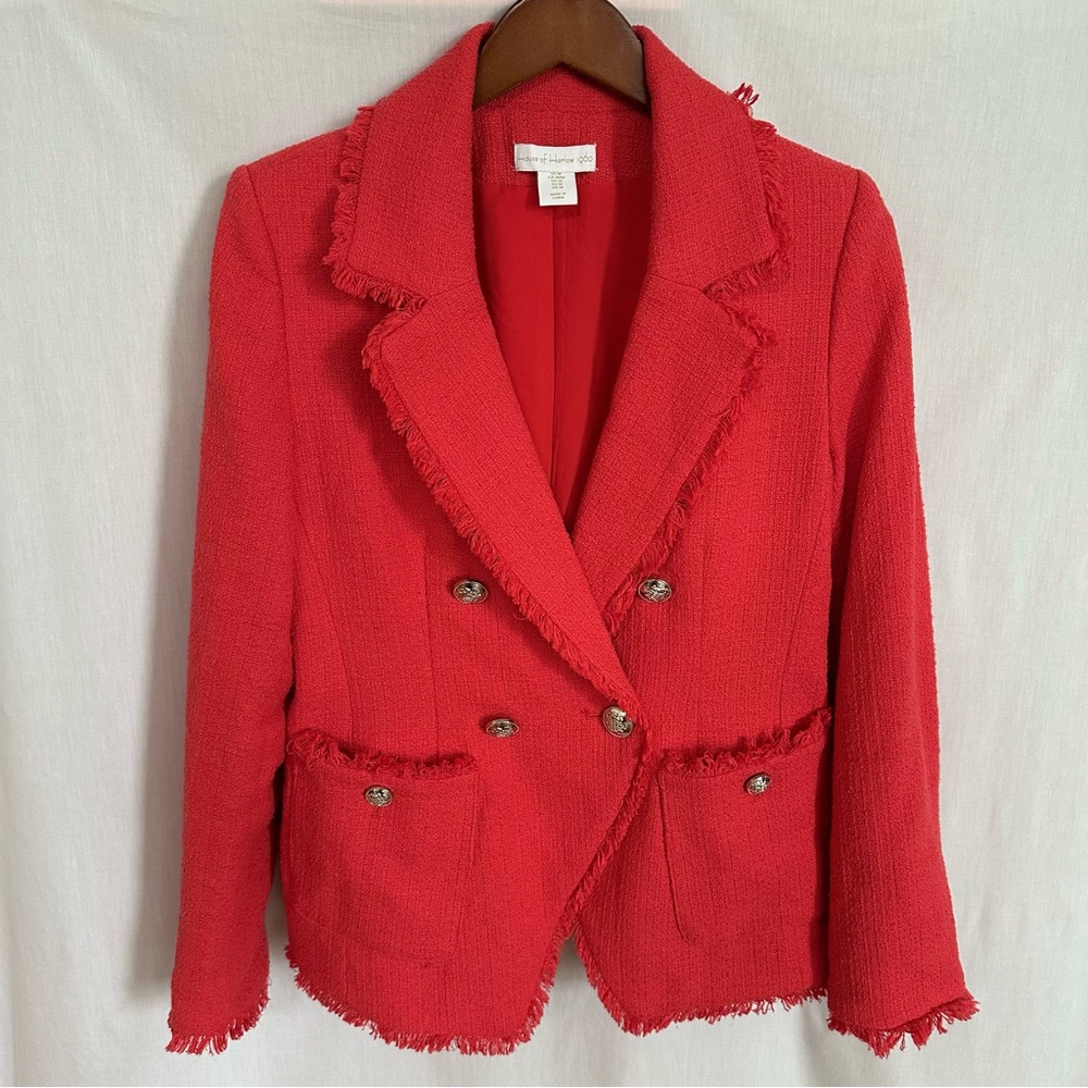House of Harlow 1960 Coral Pink Tweed Fringe Blazer